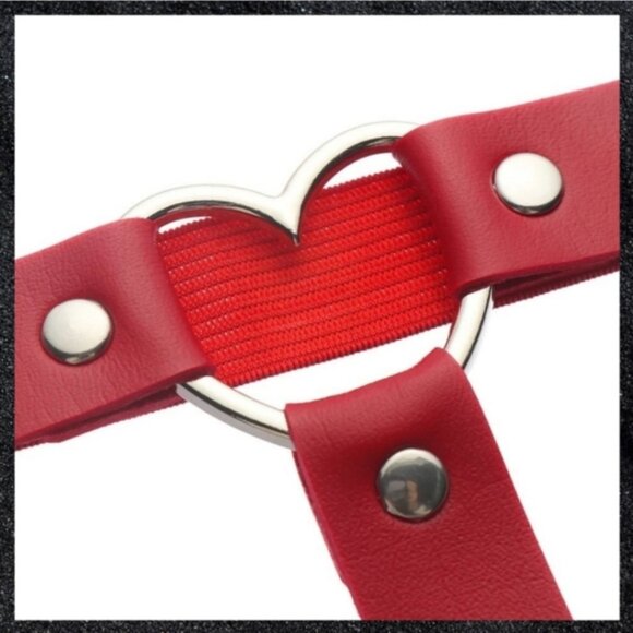 Dark Brown Studded Open Heart Leather Thigh Garter Harness Pair Set - Picture 4 of 14